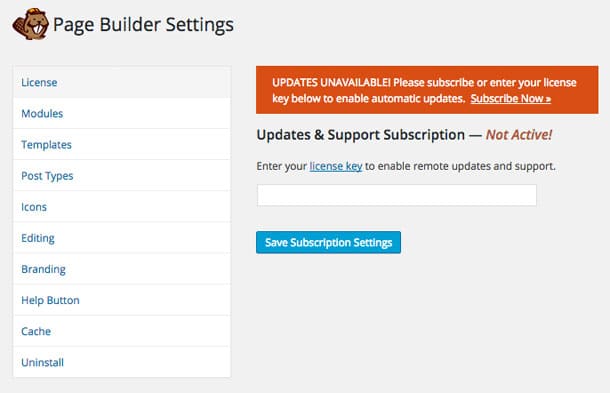 Beaver Builder License Settings