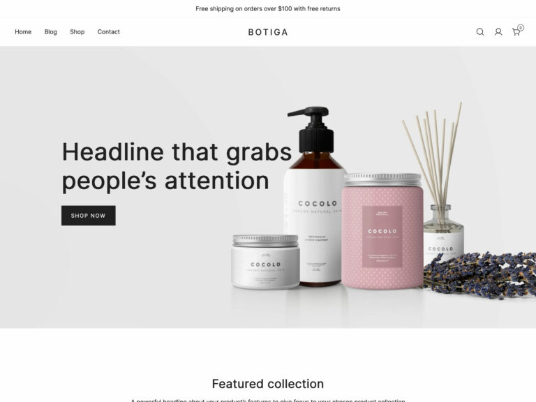 Botiga theme, free starter site