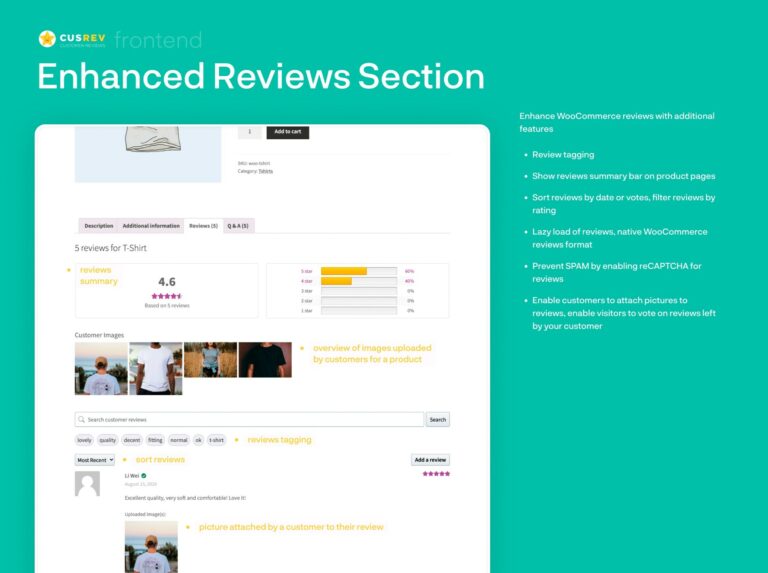 Customer Reviews for WooCommerce plugin example