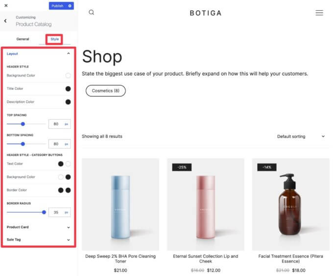 Options to customize WooCommerce shop page style