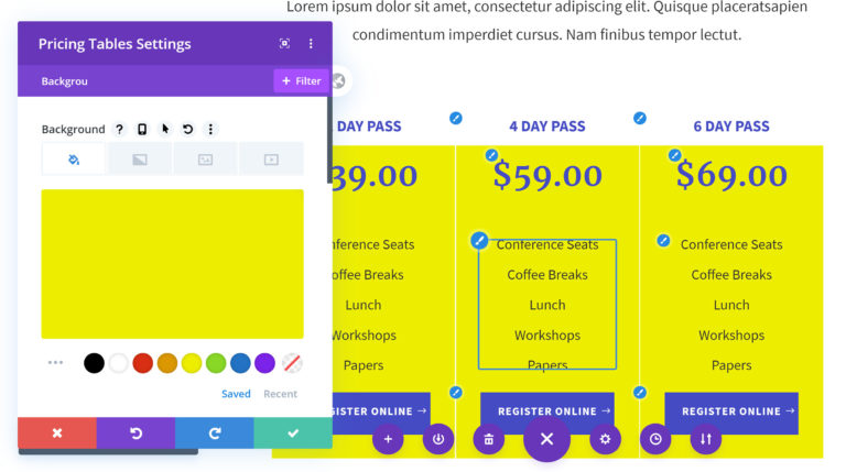 Pricing Table Settings