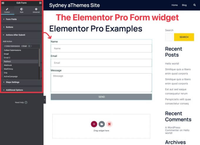 Elementor Pro form widget