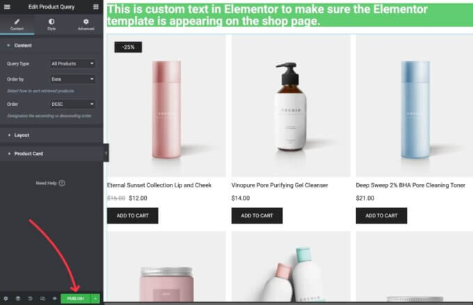 How to publish Elementor custom WooCommerce shop page