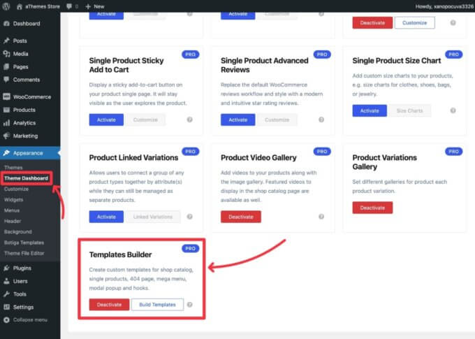 How to enable the Botiga Pro template builder to customize WooCommerce shop page
