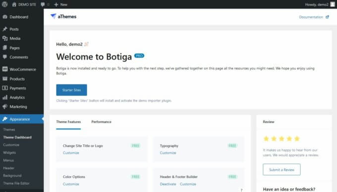 Import Botiga Pro starter sites