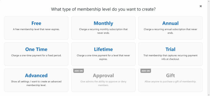 Paid Memberships Pro membership options