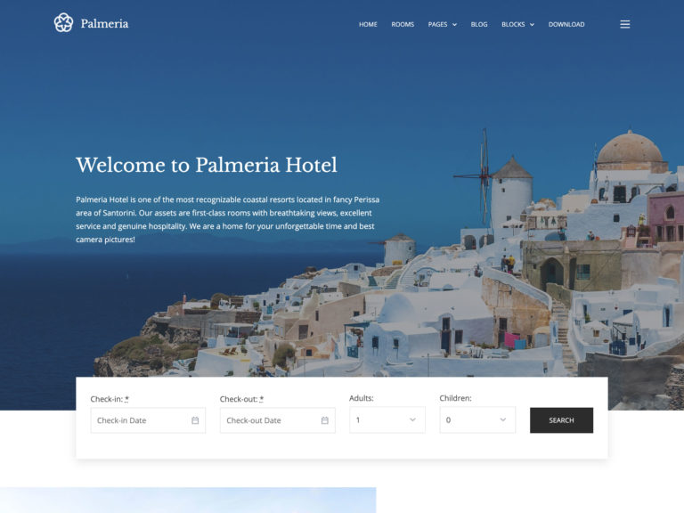 Palmeria Free Hotel WordPress Theme