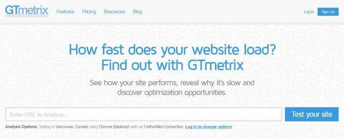 GTMetrix performance analytics tool