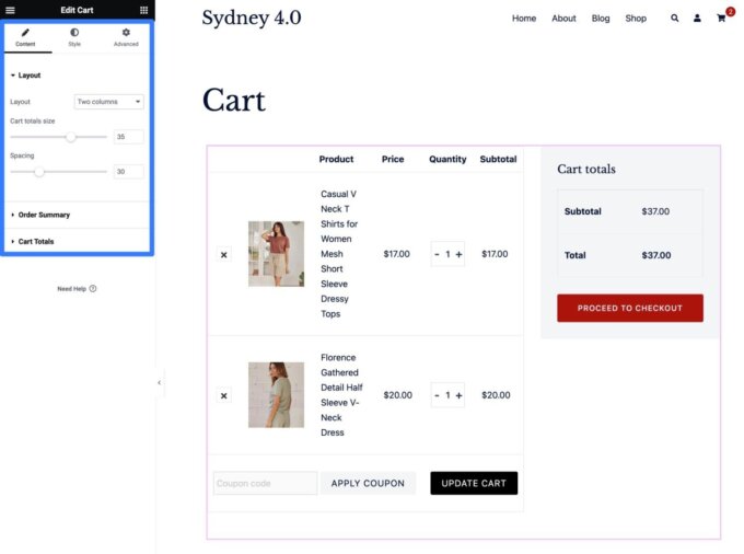 Sydney cart page widget