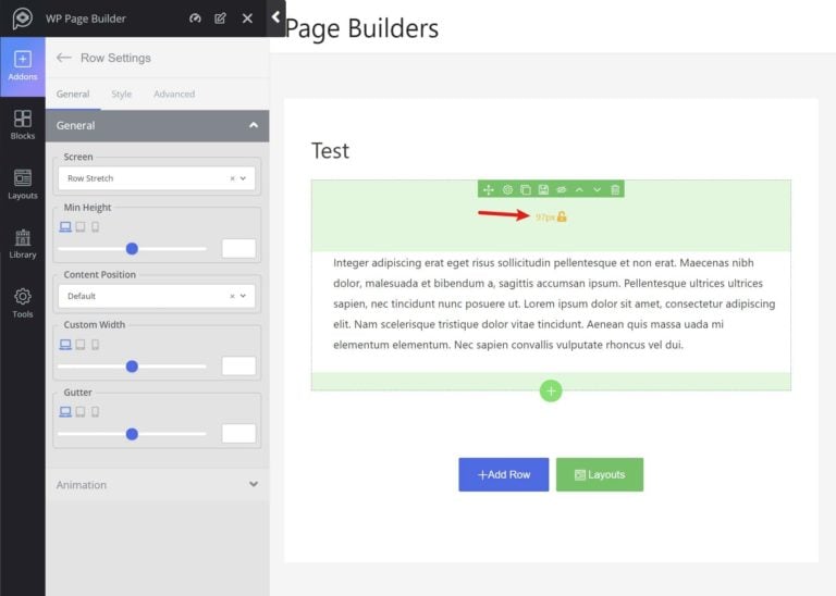 WP Page Builder row settings