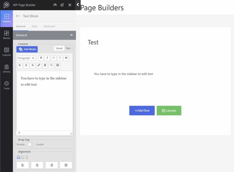 WP Page Builder sidebar editor