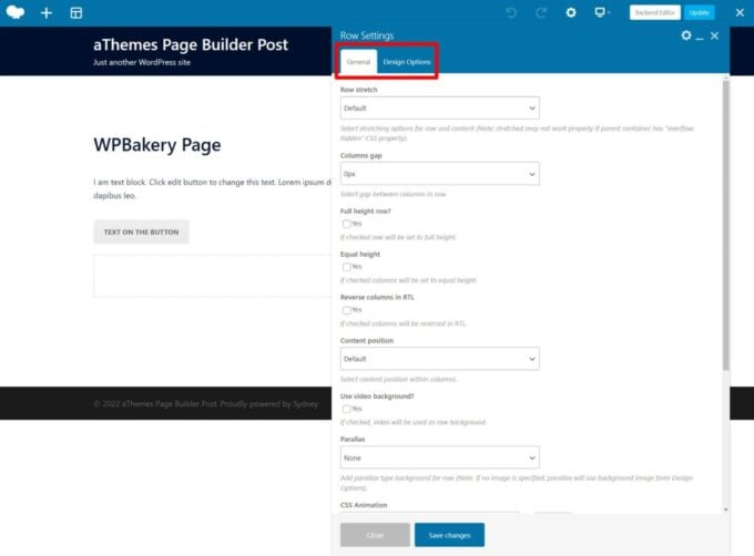 Row settings in WPBakery Page Builder