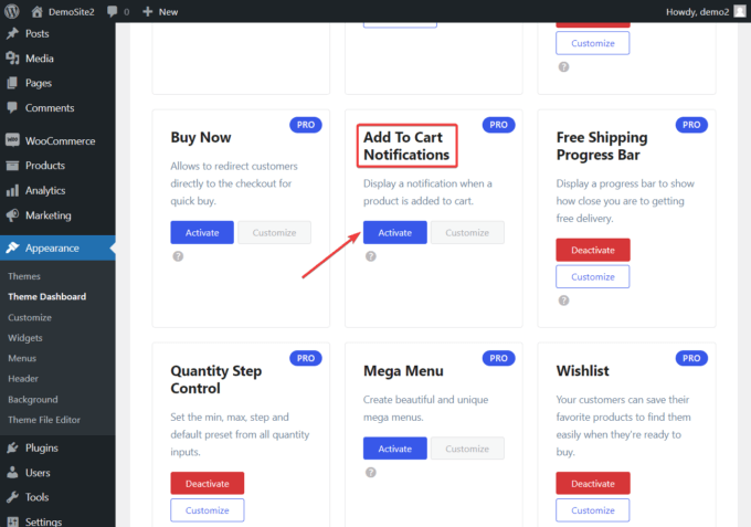 Activate the Add To Cart Notifications module