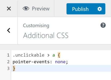 Code added to the Additional CSS tab of the Customizer