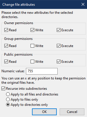 The file attributes screen, with the settings adjusted for folders.