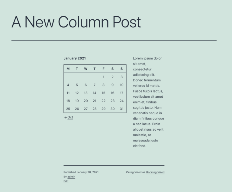 A columns block on the frontend