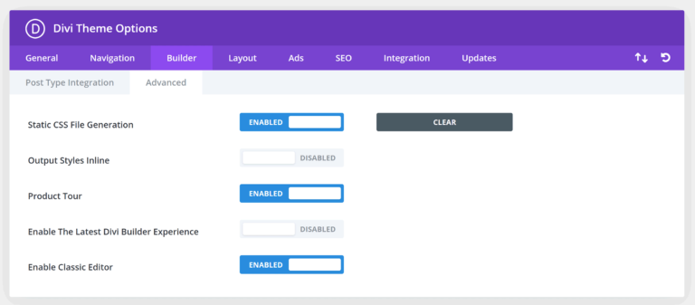 Advanced Divi Builder Settings in Theme Options