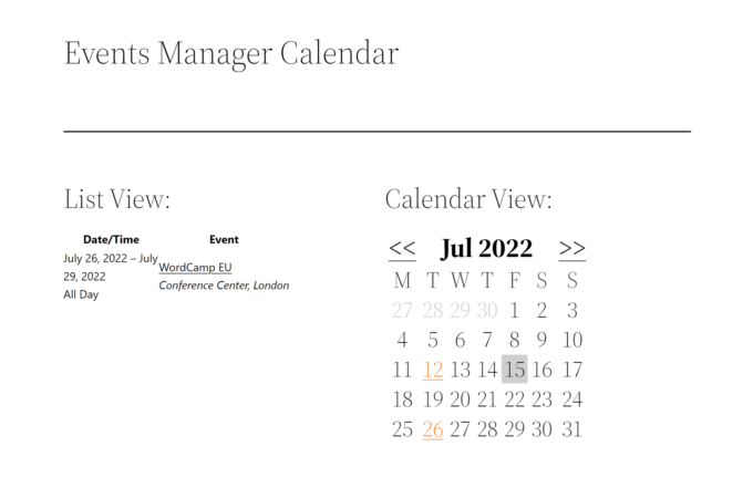 List and Calendar View