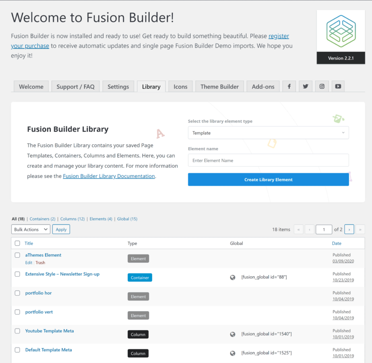 Fusion Builder Library List