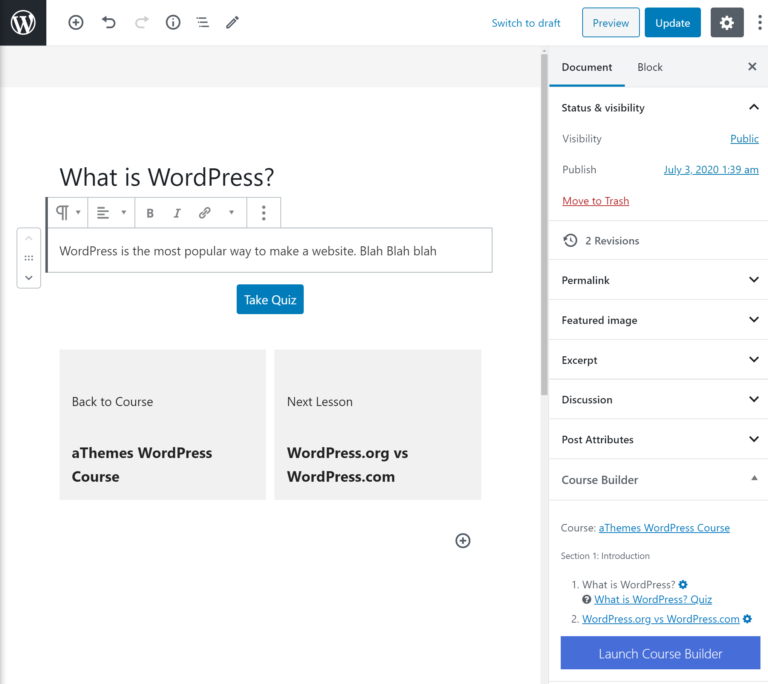 LifterLMS lesson editor