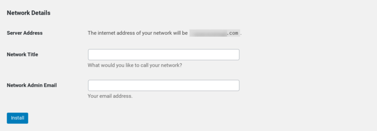 The 'Network Details' section of the WordPress Multisite settings page.