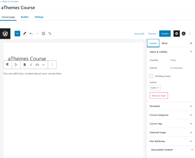 LearnDash course editor UI