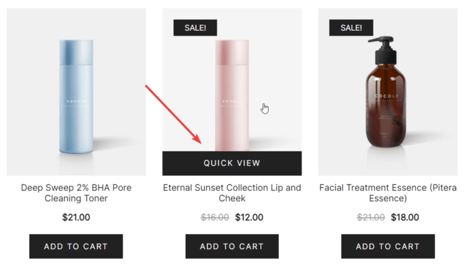 Quick View button at the bottom of the product image