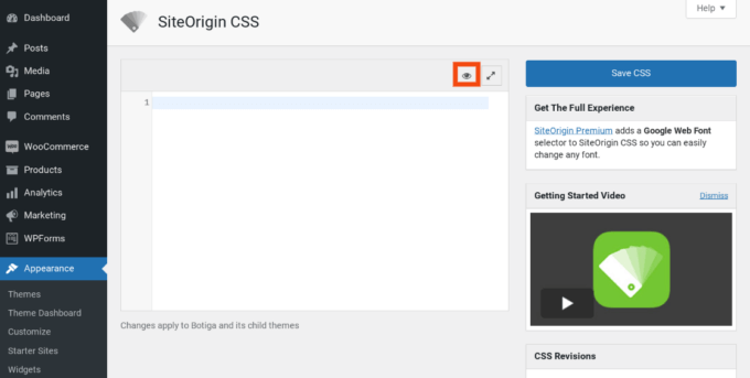 The settings of the SiteOrigin CSS plugin