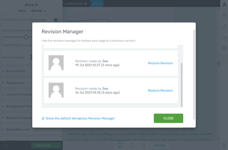 Thrive Architect Revision Manager