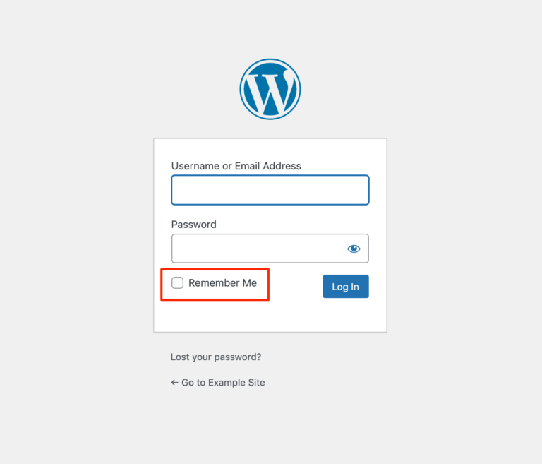 The Remember Me option on the WordPress Login screen.